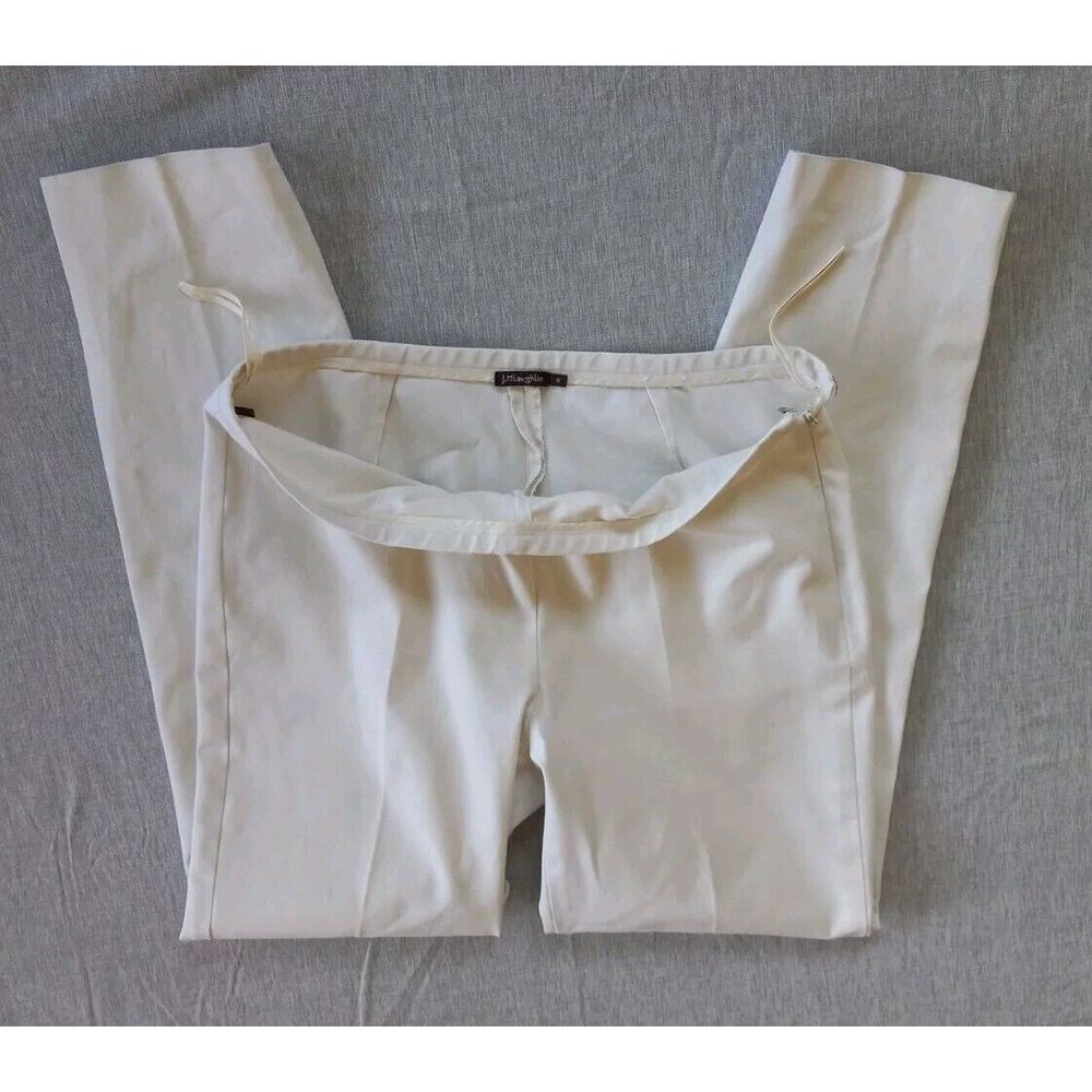 J Mclaughlin Women's 8 Ankle‎ Stretch Side Zip Up Biege Pleated Taper Pants